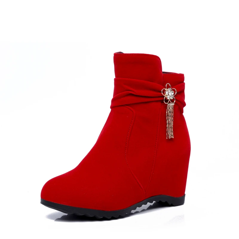 Большие размеры 34-43; увеличивающие рост ботильоны; Женская осенне-зимняя обувь в стиле ретро на молнии с цепочками; женская обувь; цвет красный, черный; 856 - Цвет: Красный