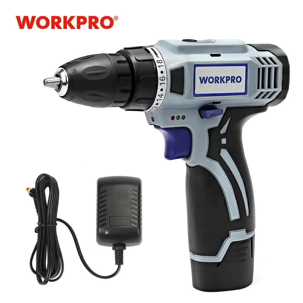 Электрическая аккумуляторная дрель WORKPRO беспроводная с литий-ионным