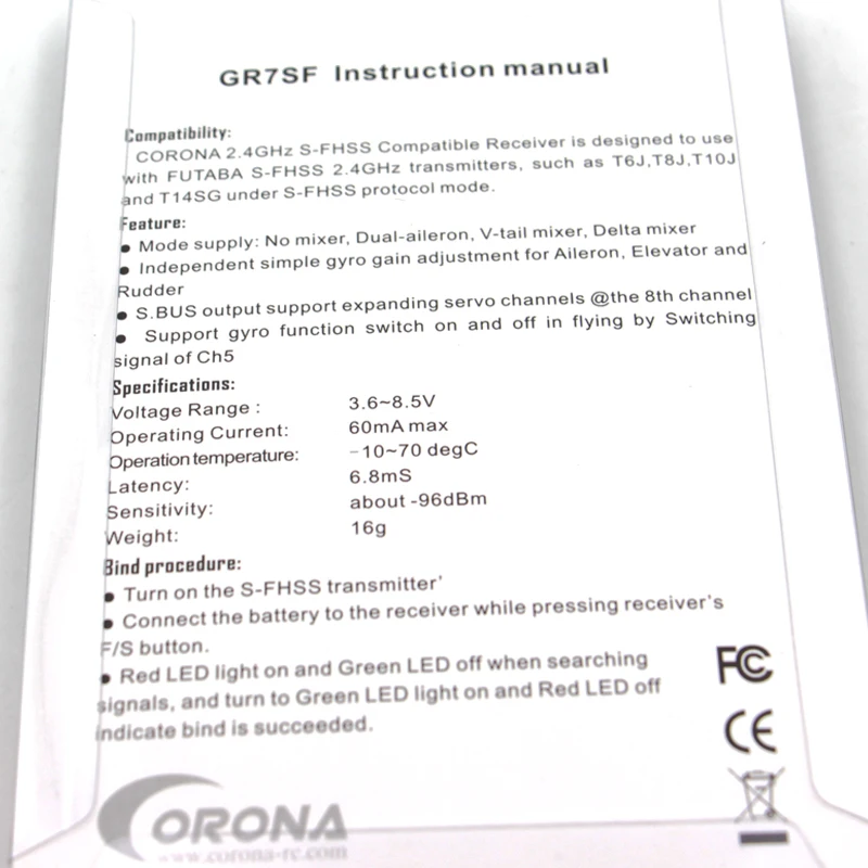 Corona GR7SF 2 4g 7CH S.BUS с 3X гироскопа Futaba S FHSS совместимый передатчик T6J T8J 10J T14SG 16SZ для FPV