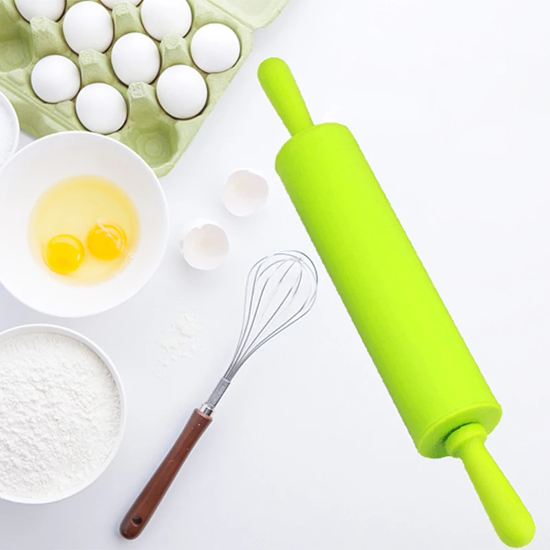 23/30/43cm Silicone Dough Roller Plastic Handle Rolling Pin Non-Stick Pastry Roller Fondant Cake Noodles Dumpling Roller Kitchen