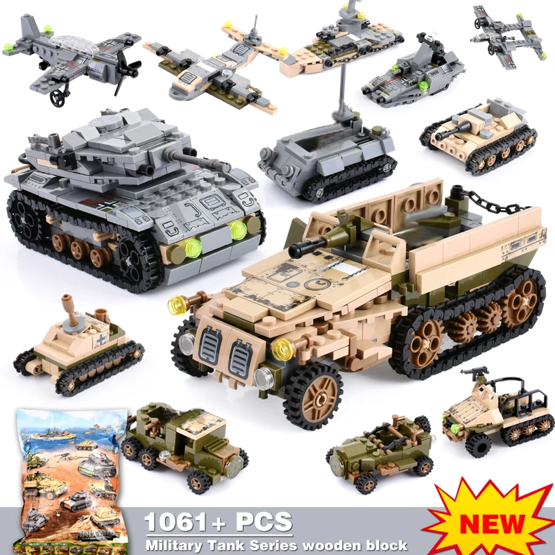 

1061+PCS Building Block Compatible LegoINGlys City Blocks Army Truck Building Blocks Military Vehicle Playmobil Toy For Children