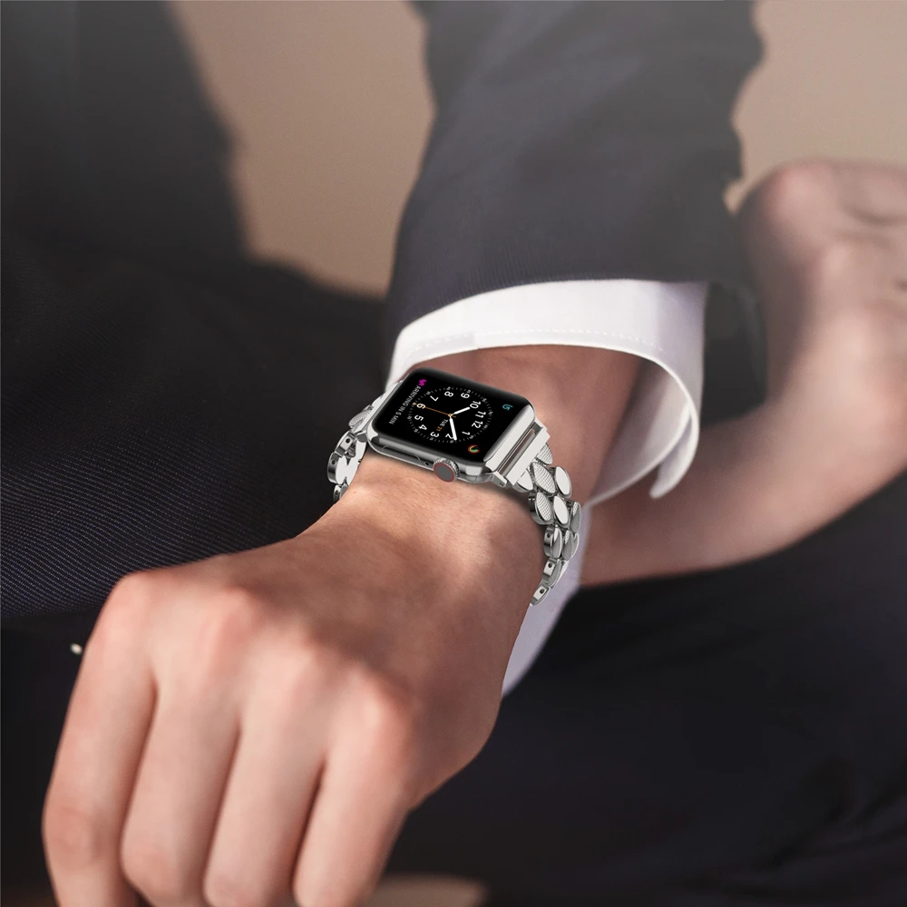 Роскошный металлический ремешок из нержавеющей стали для Apple Watch Band 38 мм 42 мм 40 мм 44 мм Модный женский мужской ремешок для iwatch series 5/4/3/2/1
