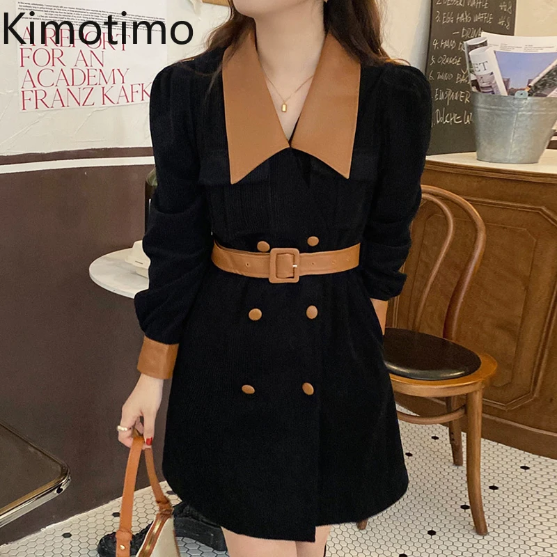 Винтажное вельветовое платье Kimotimo женские корейские платья мини из