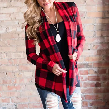 

Classic Style Women's Autumn Coats Thin Female's Jackets Grid Plaid Open Cape Casual Coat Loose Blouse kimono Jacket Cardigan