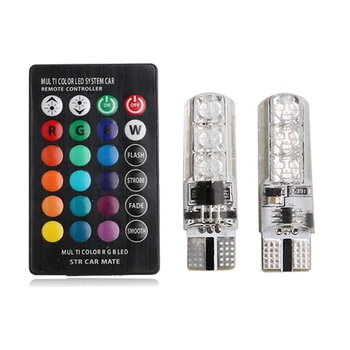 

2x T10 W5W LED Signal Bulb Car Interior Light RGB Auto License Plate Reading Wedge Side Atmosphere Lamp Remote control Styling