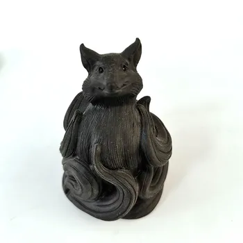 

10cm High Quality Natural Black Obsidian Nine-tails Fox Shape Realistic Cute Animals Hand Polished For Gift &Home Decor XSY