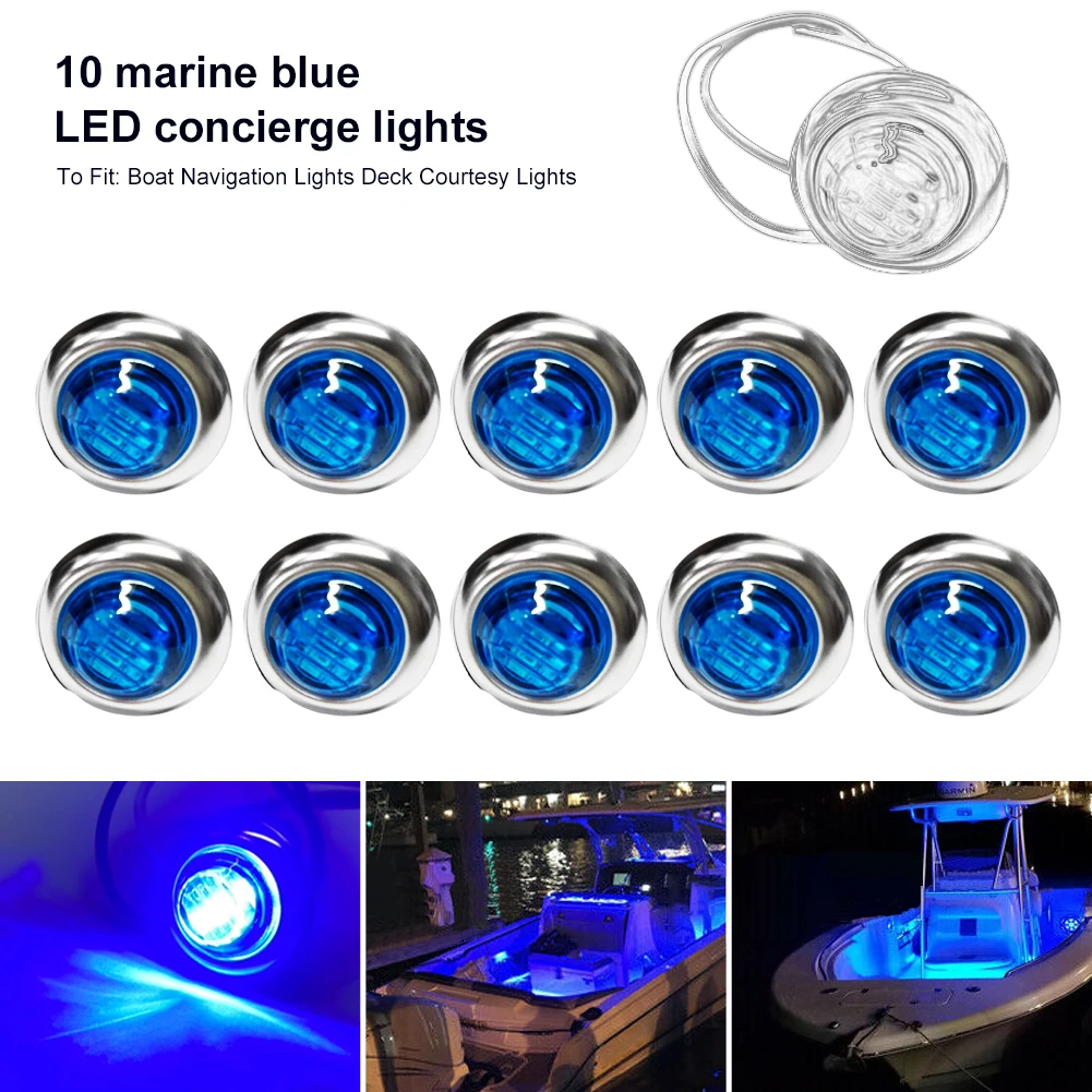 

10Pcs 12V Marine Boat Transom LED Stern Light Round White LED Tail Lamp Waterproof IP67 Yacht Side Marker Courtesy Lights Blue