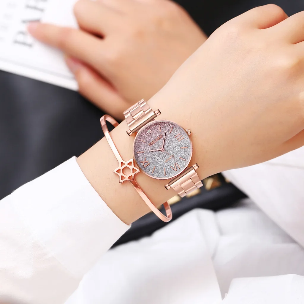 Простой/роскошный стиль часы из нержавеющей стали для женщин 39 s платья часы звезда градиентный цвет Дамская мода кварцевые часы для отдыха наручные часы