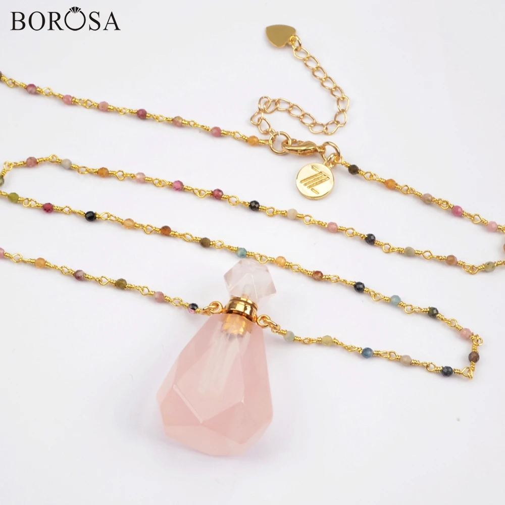 BOROSA Perfume Bottle Natural Multi-Kind Stone White Quartz Amazonite Amethysts 26inch Bead Chains Necklace Jewelry HD0091