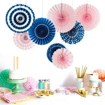 

Pack of 8 Paper Rosettes Navy Blue Pink Gender Reveal Wedding Fan Photo Backdrop Bridal Shower Birthday Party Decorations