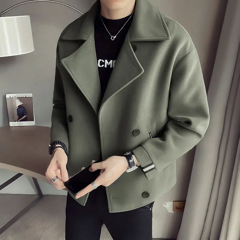 

Men's windbreaker 2020 autumn new slim solid color medium long button long sleeve windbreaker casual fashion youth men's wear