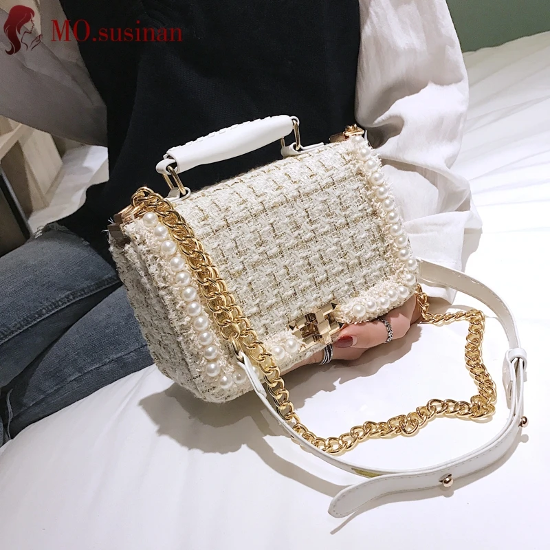 

Women Bags Fashion Handbag Pearl Decoration Chain Shoulder Crossbody Bag Ladies Hand Bags Small Square Bag Tote Messenger Bag
