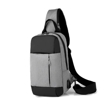 

Men Creative USB Charger Port Anti-Theft Chest Pack Travel Bags Shoulder Sling Bag Gray