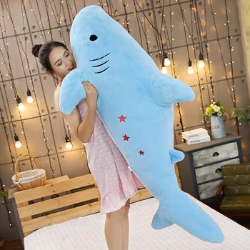 

1 Pc 150cm Giant Fuzzy Plush Shark Toy Star Embroidered Aquatic Animal Doll Blue Pink Grey Snuggle Buddy Chirstmas Children Gift