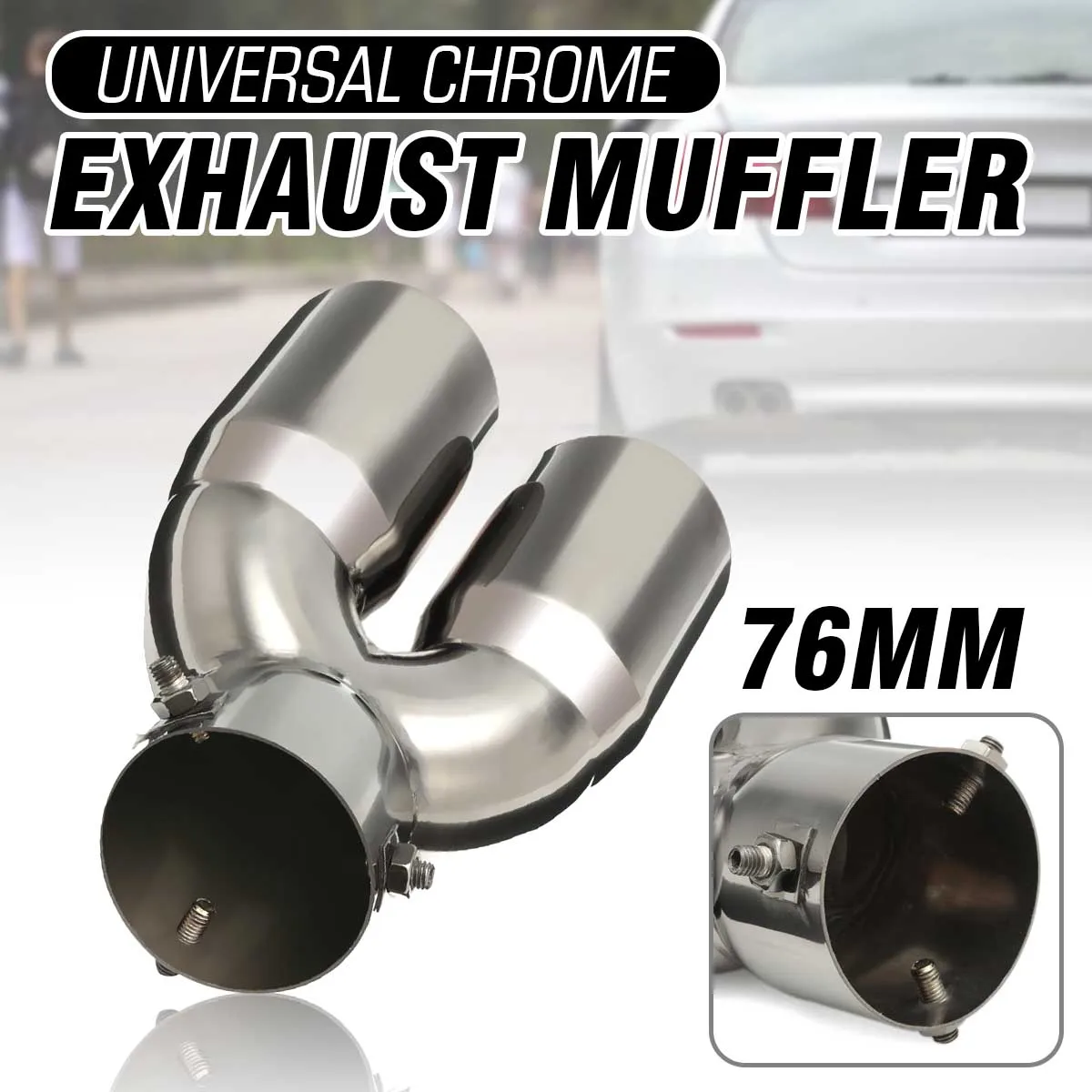 Universal Double Tube Silver Car Exhaust Muffler Vehicle Steel Tail Pipe