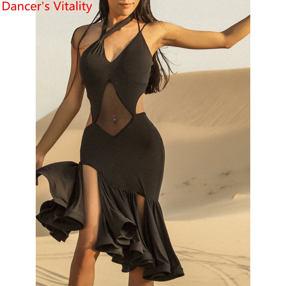 

Latin Dance Adult Women Practice Clothes Sexy Fishtail Dress with Chest Pad Rumba Salsa Foxtrot Quickstep Dancing Stage Wear