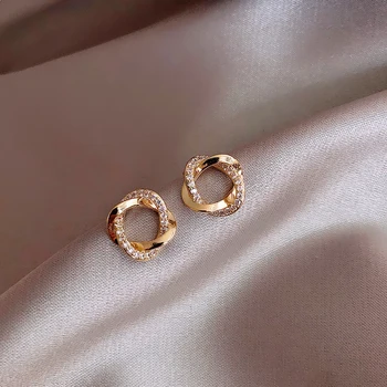 

XIYANIKE Double Circle Intertwine Hollow Out Golden Earrings 2020 New Fashion Wedding Party Jewelry Simple Earrings For Women