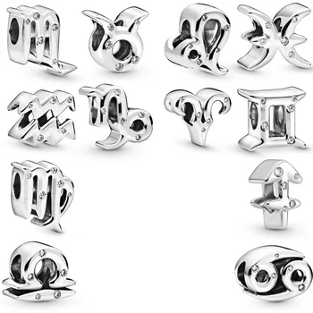

Original Sparkling Twelve Zodiac Constellations With Crystal Beads Fit 925 Sterling Silver Charm Pandora Bracelet DIY Jewelry