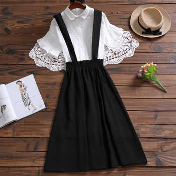 

Japan Style Summer Dress 2 Piece Suits Women Short Sleeve Shirt With Skirt Suits Two Piece Womens Sets