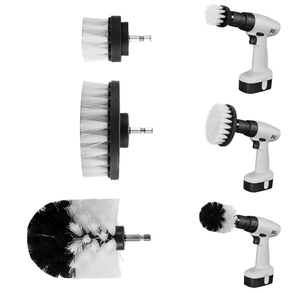 Белая электрическая дрель, набор кистей, пластиковая круглая Чистящая Щетка для ковров, стеклянных автомобильных шин, нейлоновые щетки, мощная скруббер-дрель