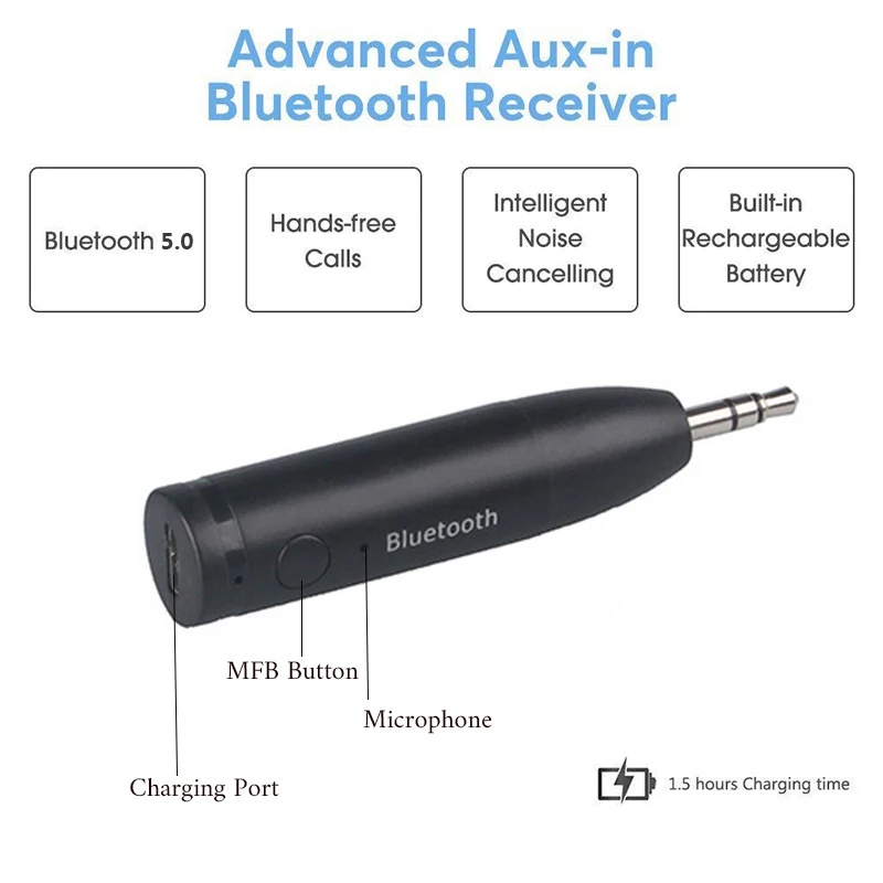 Беспроводной Bluetooth 5,0 автомобильный комплект Мини 3,5 мм разъем AUX Громкая связь стерео Музыка Аудио приемник адаптер для автомобильных наушников динамик Z2
