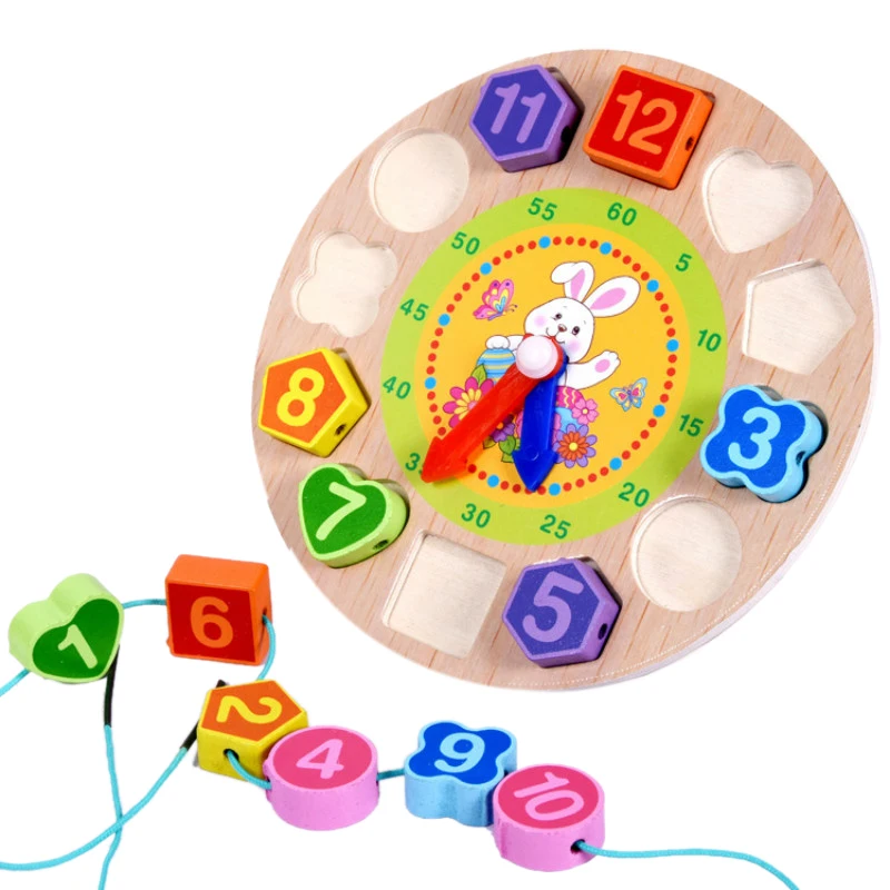 Bunny Деревянные игрушки, красочные 12 цифровых часов, игрушки с цифровой геометрией, когнитивные часы, игрушки для детей, Игрушки для раннего образования, пазлы, ранние L - Цвет: Bunny