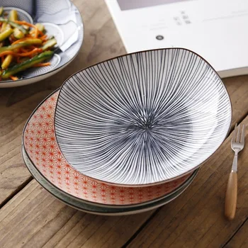 

Creative Hand Painted Ceramic Japanese Dish Vintage Cutlery and Wind Plate Korean Disc Home Dining Dish Steak Plate Wy421