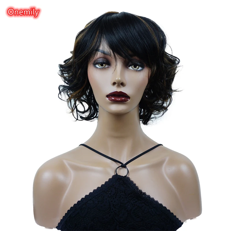 

Onemily 10 Inches Black Auburn Mixed Short Wavy Women's Synthetic Wig for Daily Wear