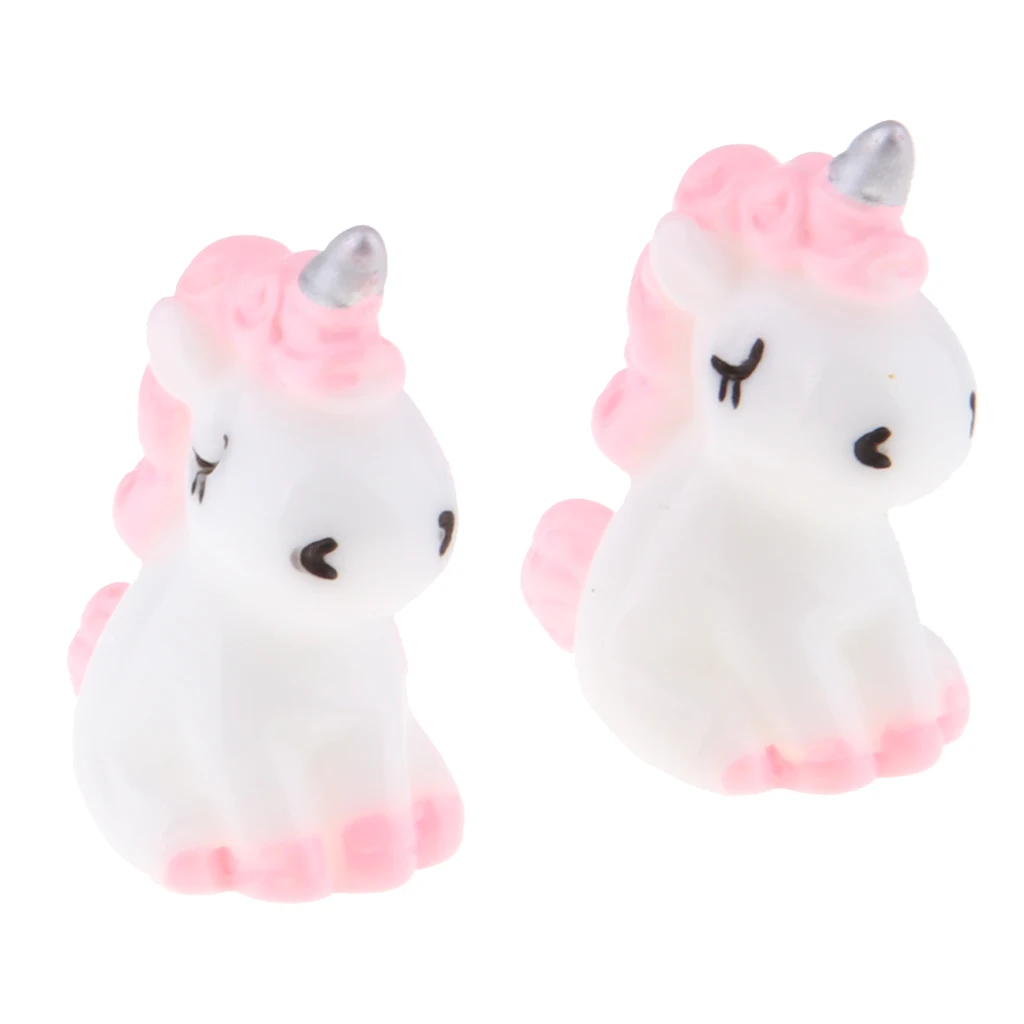 2Pcs Miniature Unicorn Figurine Mini Unicorn Miniature Fairy Garden Dollhouse Micro Landscape Ornaments Gift for Kids Toys