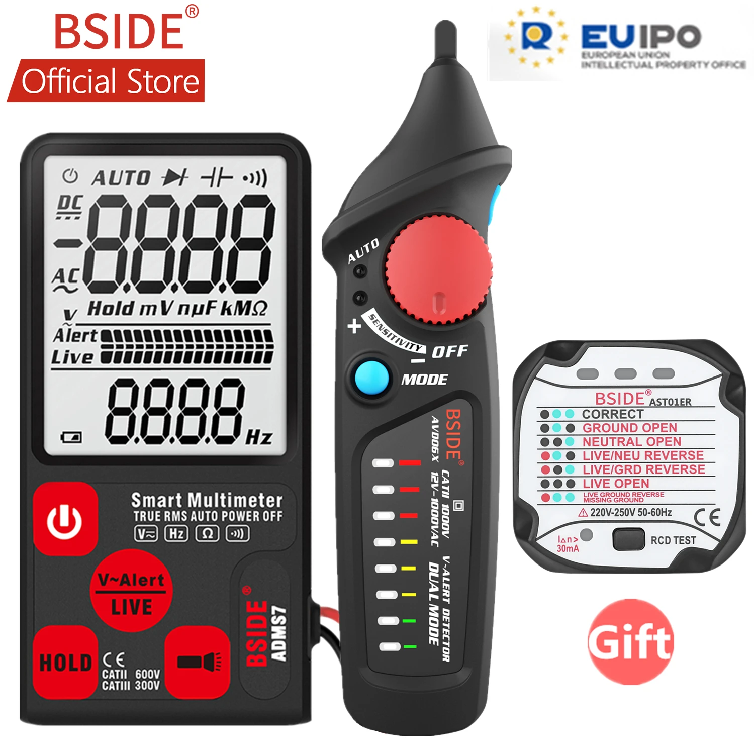 

BSIDE ADMS7 Voltage Tester 3.5'' Large LCD Digital Smart Multimeter 3-Line Display TRMS 6000 Counts DMM with Analog Bargraph