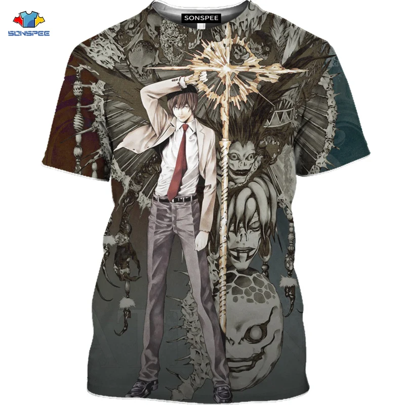 

SONSPEE NEW 3D Horror Anime DEATH NOTE T-Shirt Angel And Demon Cross Shirt Compression Gym Men's T-Shirt Monster Bible Shirt Top