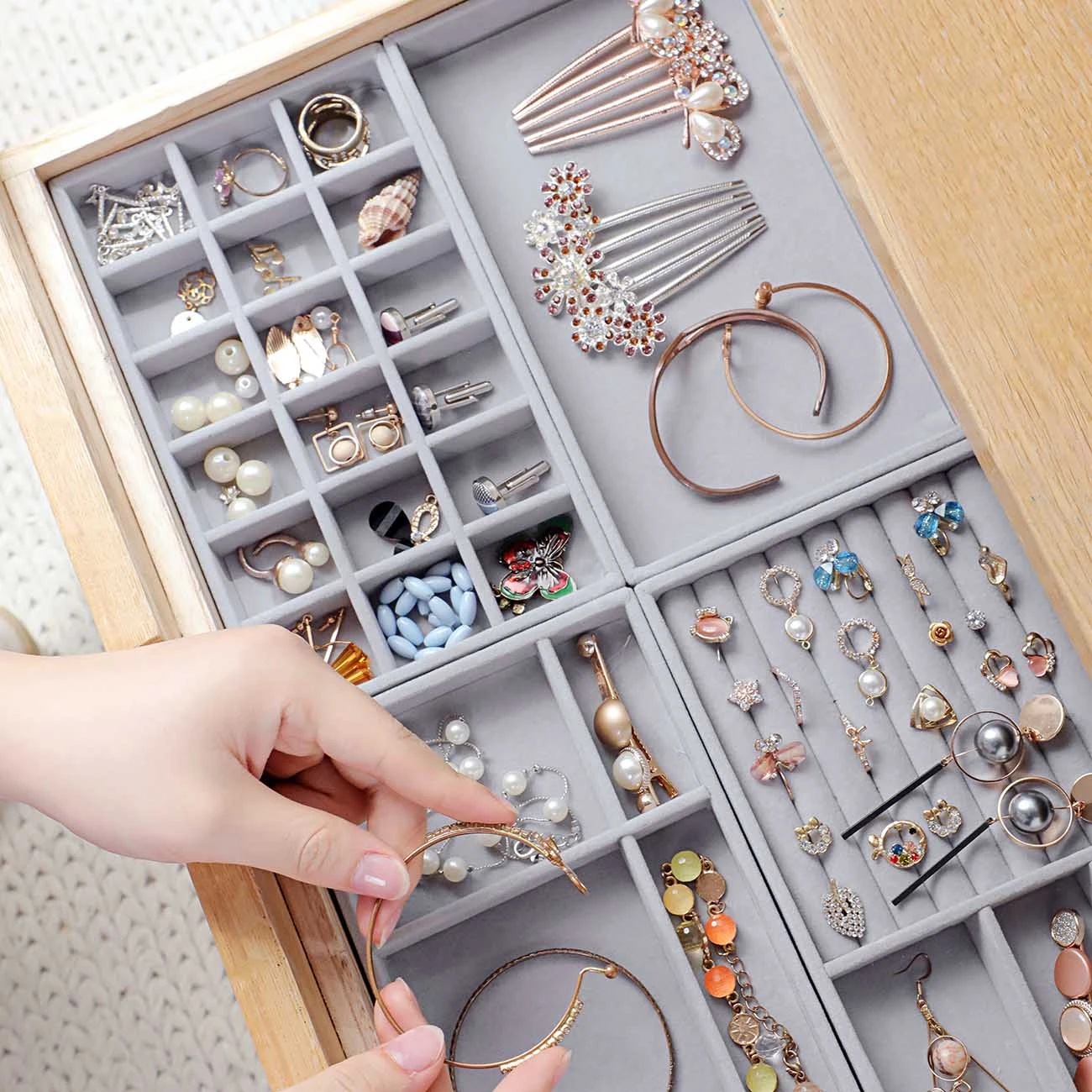 Jewelry Organizer Velvet Jewelry Storage Tray Display Ring Bracelet