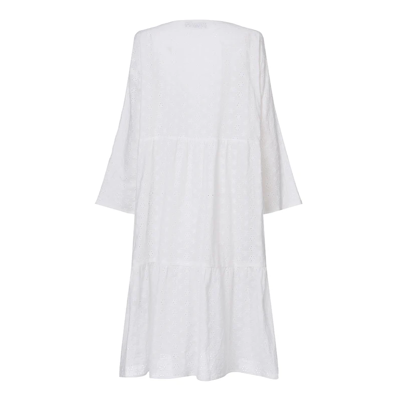 Celmia Elegant Cotton Embroidery Women's Dress Ruffled Korean White Dress New Sexy V-neck Hollow Party Vesridos Plus Size