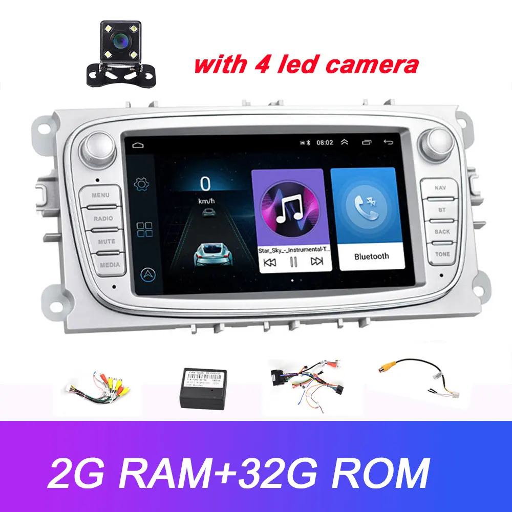 Camecho 2 Din Android 8.1 Car Multimedia player GPS Navigation 7'' Touch Radio for Ford Focus Mondeo C-MAX S-MAX Galaxy II Kuga - Цвет: Silver 2G 32G Camera