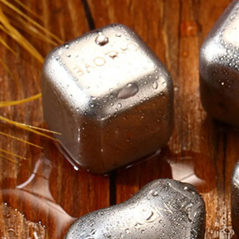 Reusable 304 Stainless Steel Metal Square Quick-Frozen Ice Cubes Keep Freezing Chilling Stones For Whiskey Wine Beer Beverage