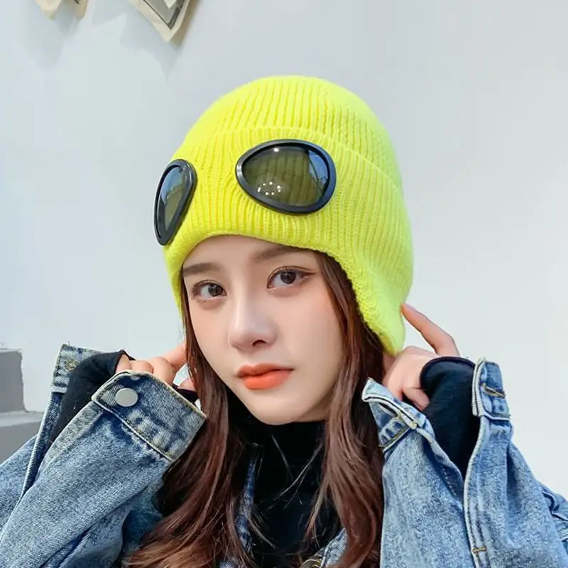 

Fashion Hip Hop Hat Female Korean Edition Autumn Winter New Pilot Eyewear Wool Jumper Hat Thickened Warm Ear Protection Knit Hat