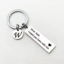 Custom Keyring A-Z 26 Initial Letters Engraved Drive Safe I need you here with me Couples Women Valentine Gifts Keychain Jewelry stainless steel custom keyrings gift drive safe i need you here with me keychains couples boyfriend personalized bag key chains