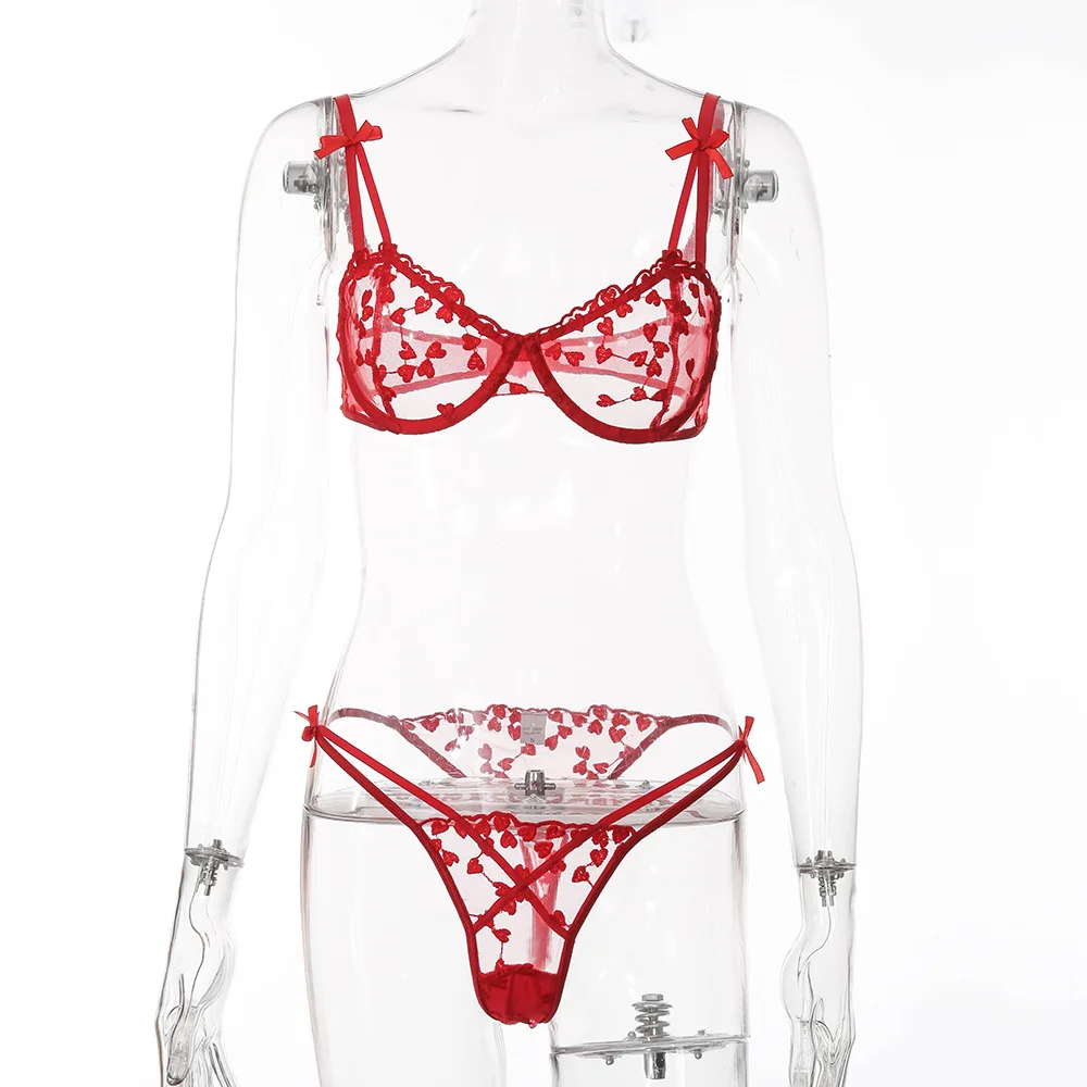 Sexy Transparent Underwear Women Bra Set Comfortable Cute Heart Embroidered  Lingerie Set 🥰 Price 990฿ ( ปกติ 1150฿ ) Colo