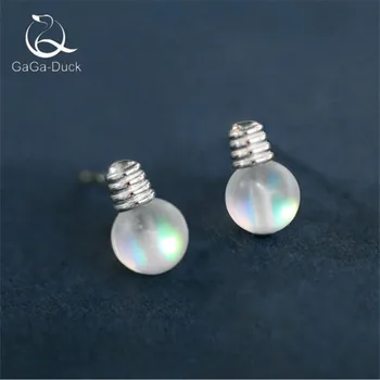 

New Fashion Jewelry Personality Sweet Colorful Moonstone Bulb 925 Sterling Silver Compact Temperament Crystal Stud Earrings E957