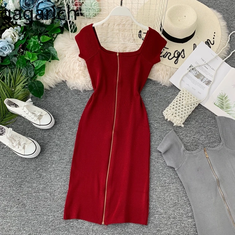 

Gagarich Summer New Women Dress Ladies High Waist Slim Knee Length Knitted Bodycon Vestidos Korean Sexy Sleeveless Tank Dresses