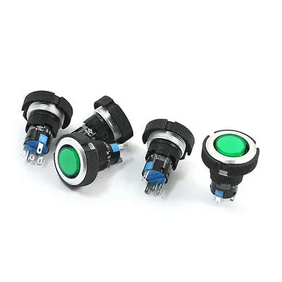 

12V 22mm Thread SPDT 5Pin Soldering Locking Green Lamp Pushbutton Switch 5 Pcs