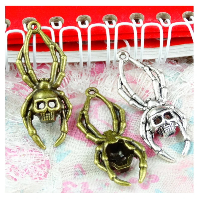 

30Pcs spider Charm Antique Bronze Antique Silver Plated Pendant Jewelry Products Charms Diy Pendants For Necklace Bracelet