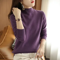 Spring autumn cashmere sweaters women fashion Mock Neck Casual pullover  cashmere sweaters Long sleeve  knitted tops