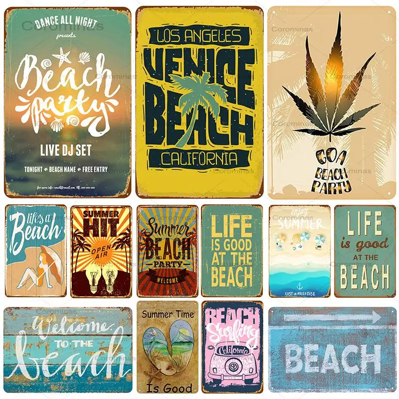 

Beach Plaque Metal Vintage Tin Sign Pin Up Shabby Decor Metal Signs Vintage Bar Decoration Metal Poster Pub Metal Plate 20x30cm