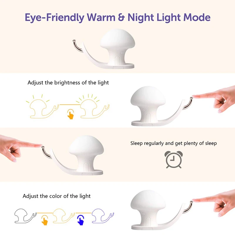 Улитка светодиодный настольная лампа с зарядкой беспроводной сенсорный датчик силиконовый детский прикроватный Диммируемый ночной Светильник