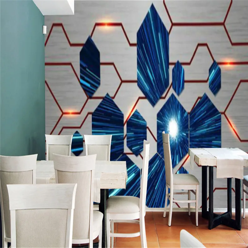 Technology Mural Industrial Decor Wine Internet Cafe Ktv Blue Heart-shaped Circuit Board Background Wallpaper Papel De Parede |