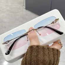 

Gradient Ocean Lenses Rimless Designer Sunglasses Women Rectangular Small Srame Metal Glasses for Men UV400 солнцезащитные очки