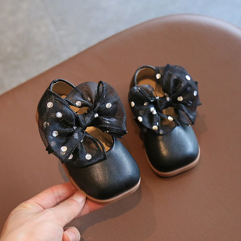 

Children's Lace Bowknot Shoes 2022 New Girls Pu Leather Princess Shoes Toddlers Baby Kids Flats Single Shoes G538