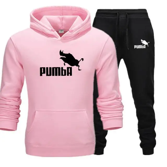 pink-black Брендовый спортивный костюм с принтом Пумба, термобелье, мужские спортивные комплекты, флисовая плотная толстовка с капюшоном+ штаны, спортивный костюм, Malechandal hombr - Цвет: pink-black