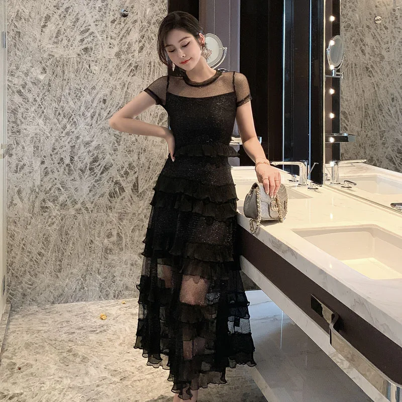 

Women's Dress Lace Dress Short Sleeve 2020 Spring Summer New Temperament Retro Dress Temperament Long Dress Sexy Lace Dress